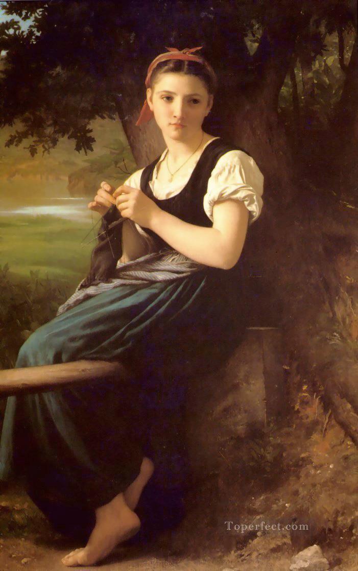 La chica que hace punto Realismo William Adolphe Bouguereau Pintura al óleo